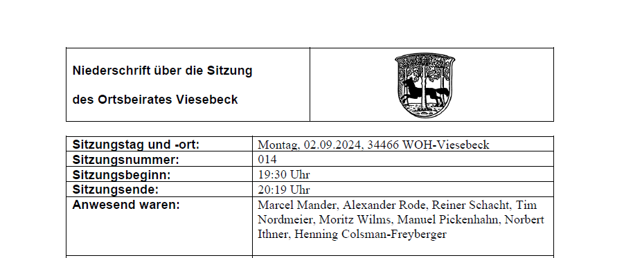 Niederschrift OB – Sitzung 02.09.24